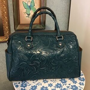 Patricia Nash leather floral barrel satchel skye